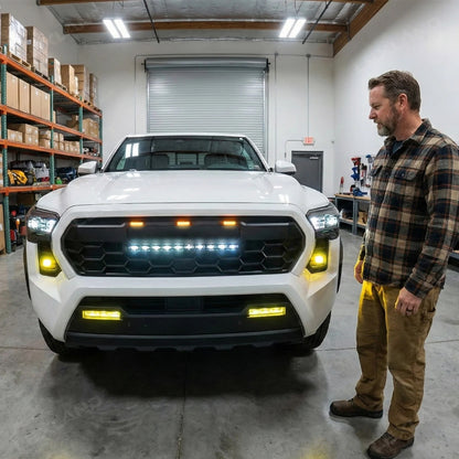 Tacoma Front Bumper Grille With LED & Light Bar Racing Grills With TRD PRO Style Upgrade for Toyota