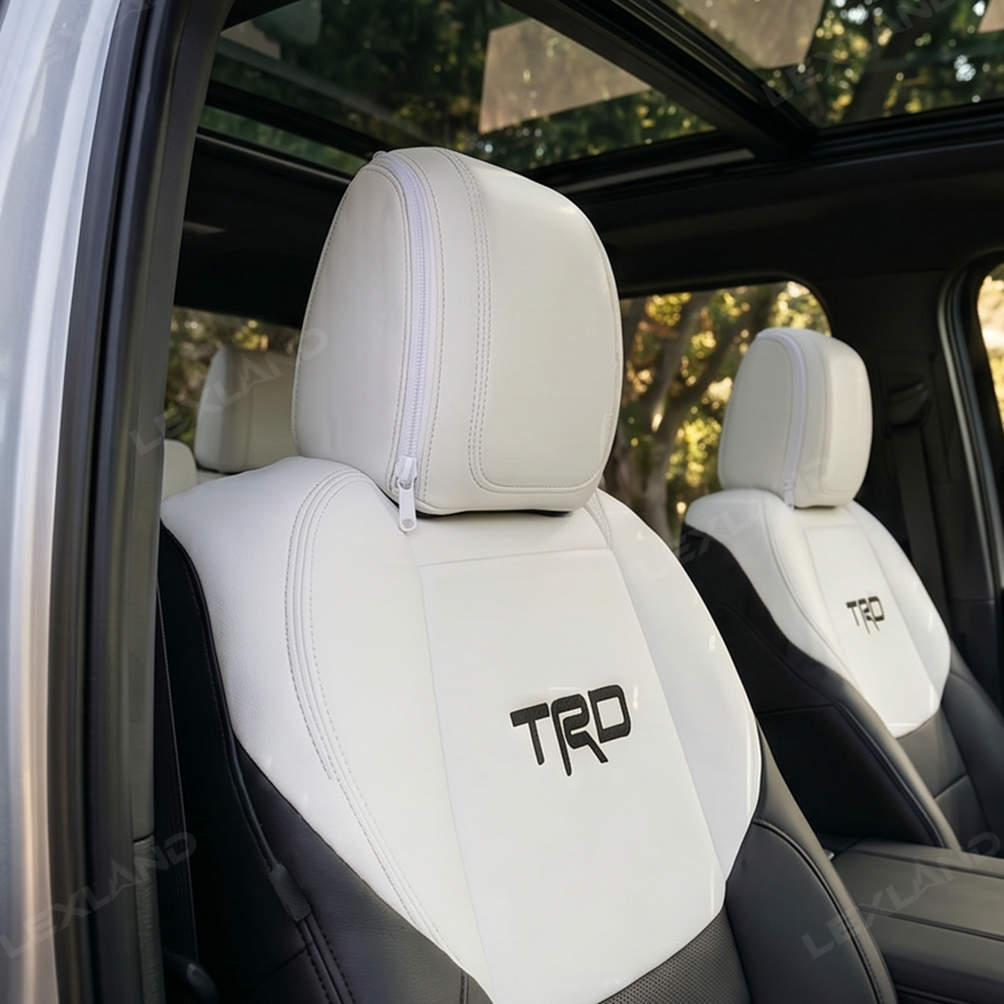 Tundra Seat Covers Black & White Two-tone Seat Protector with TRD Letter Style for Toyota