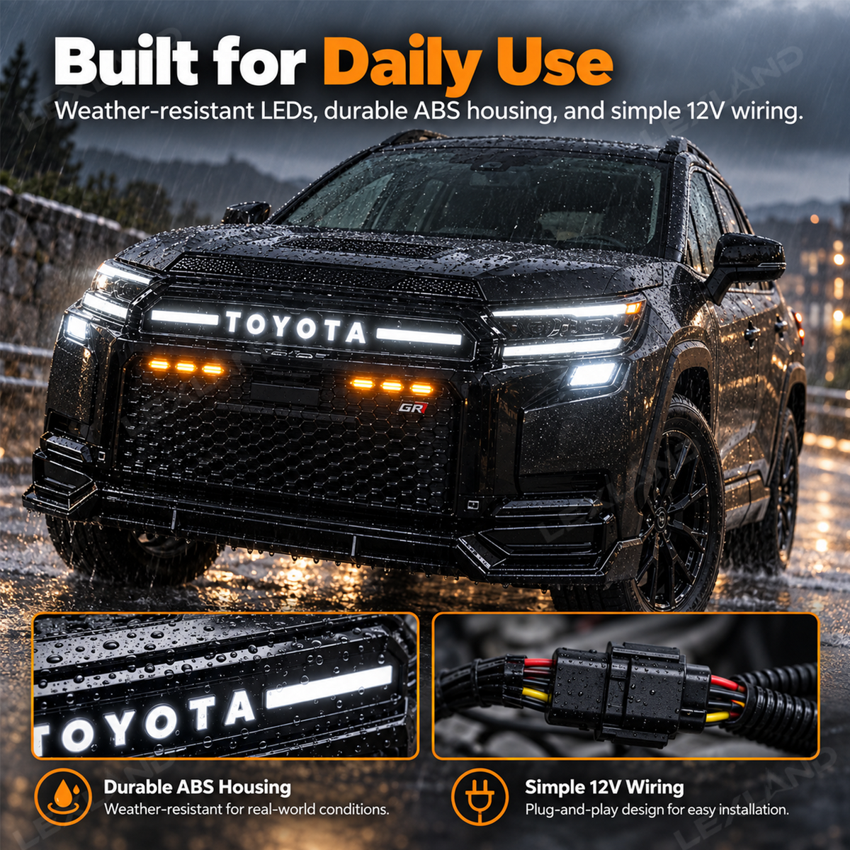 RAV4 Front Bumper Grille Light Bar Dual-Color Illuminated TOYOTA Style Front Grille with DRL