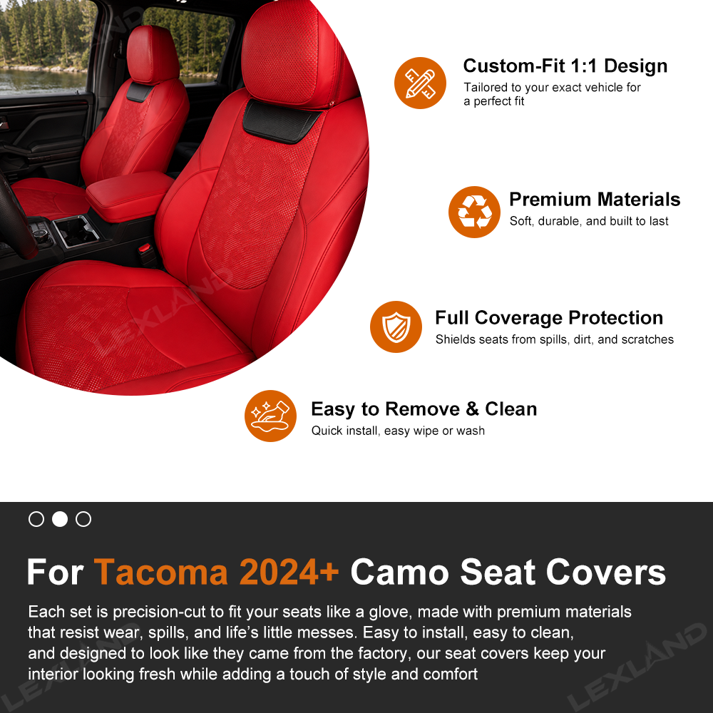 Tacoma Seat Covers with Carbon Fiber-Style Badge Embossed Nappa Camo Seat Protector for Toyota