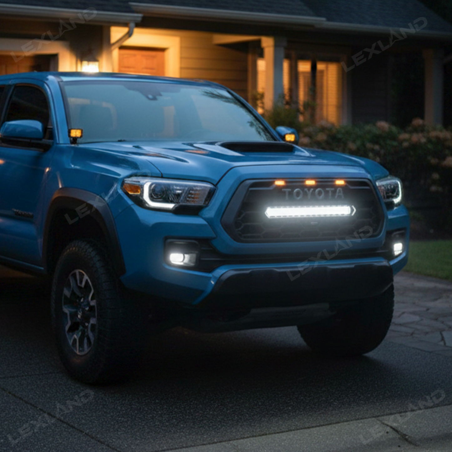 Tacoma Front Grill Replacement with Light Bar & Toyota Logo Front Bumper Grille for Toyota