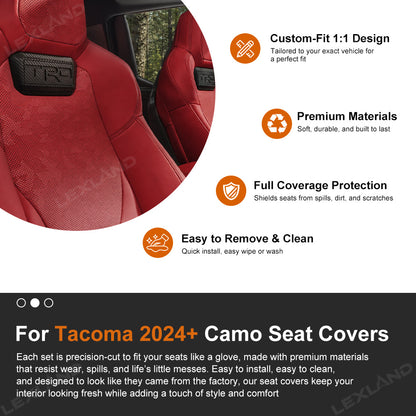 Tacoma/4Runner Seat Covers with Carbon Fiber-Style TRD Badge Embossed Nappa Camo Seat Protector for Toyota