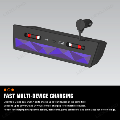 Tacoma Center Console USB Charging Hub Multi-Port Docking Station with Ambient Lighting & Retractable Cables