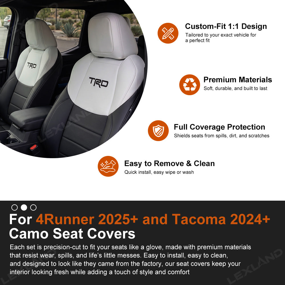 Tacoma /4Runner Seat Covers Black & White Two-tone Seat Protector with TRD Letter Style for Toyota
