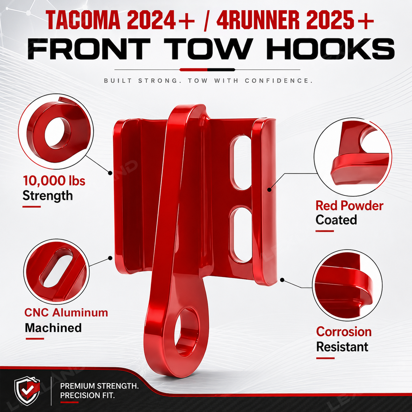 Tacoma /4Runner Front Tow Hooks Red Aluminum Recovery Points 2.0 for Toyota