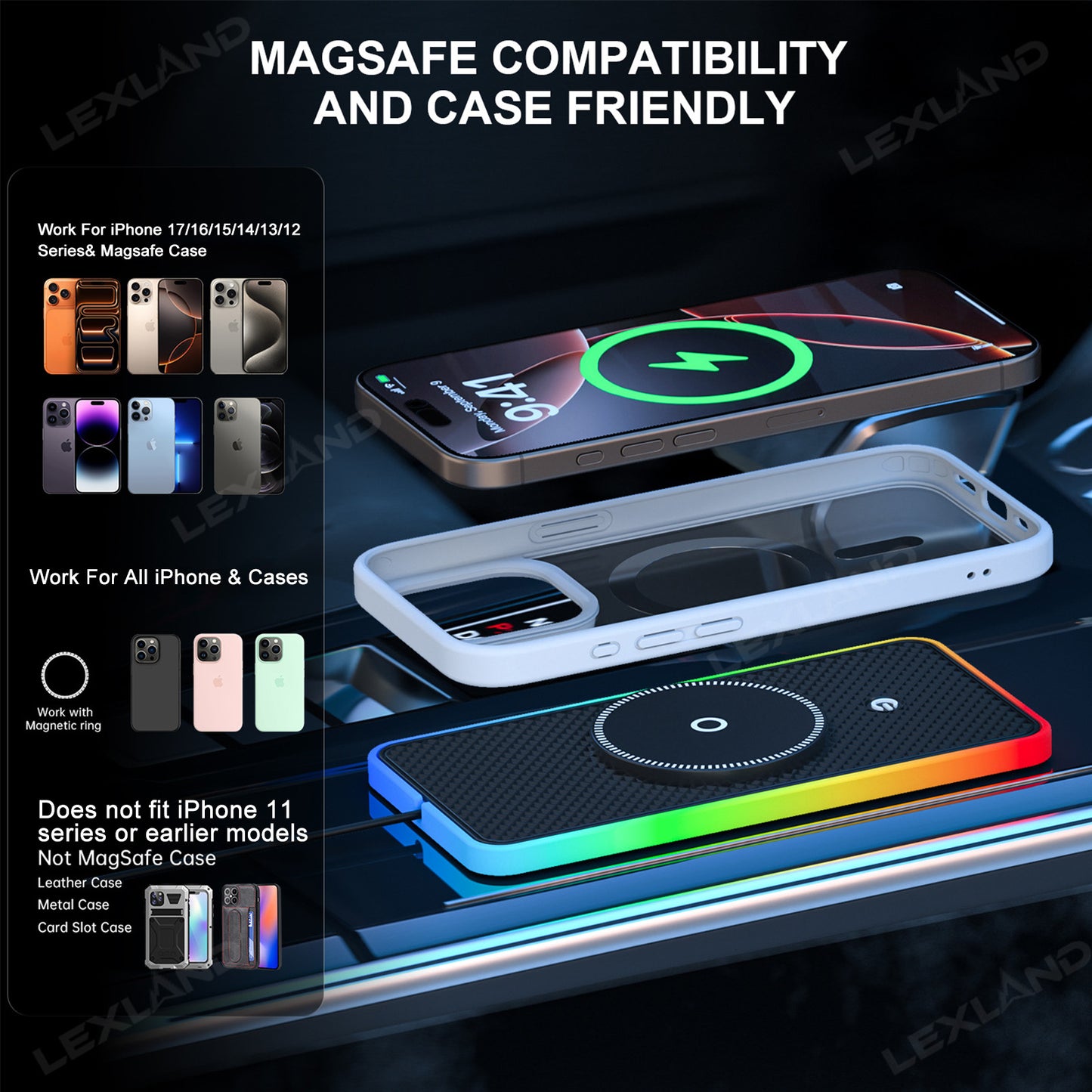 4Runner/Tacoma Magnetic Wireless Charger with Ambient Light 15W Phone Charging Pad 2.0