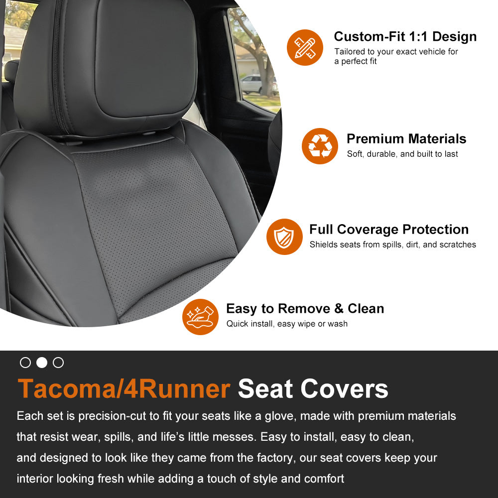 Tacoma /4Runner Seat Covers Embossed Nappa Leather Seat Protectors with TRD Style for Toyota
