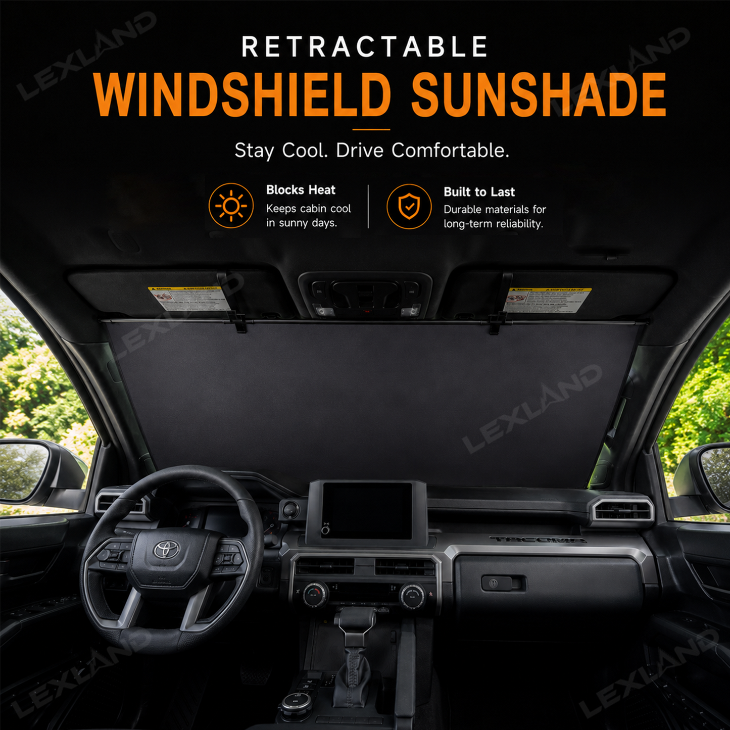Tacoma/4Runner/Tundra Retractable Windshield Sun Shade Heat Blocking & UV Protection Sunshade Sun Visor