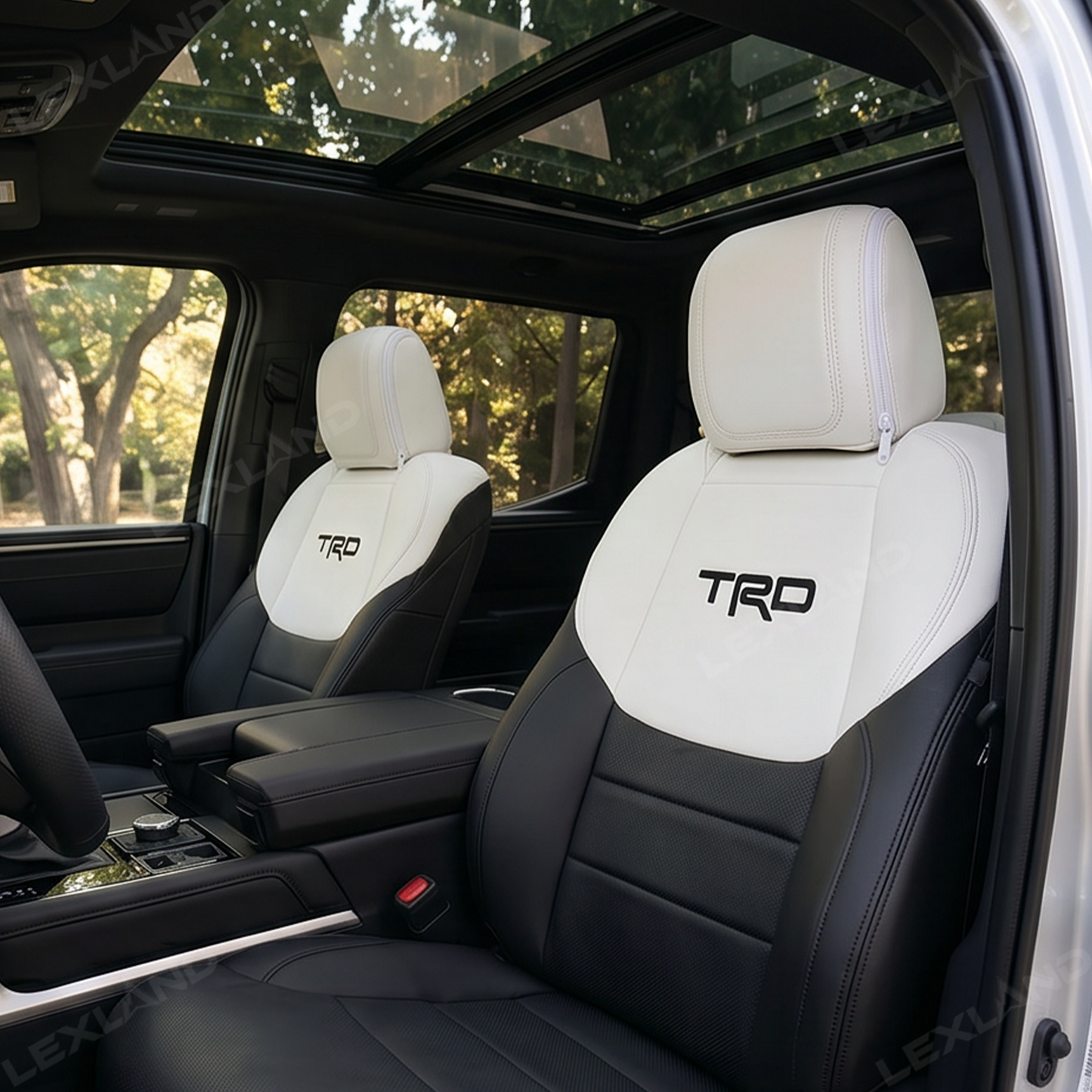Tundra Seat Covers Black & White Two-tone Seat Protector with TRD Letter Style for Toyota