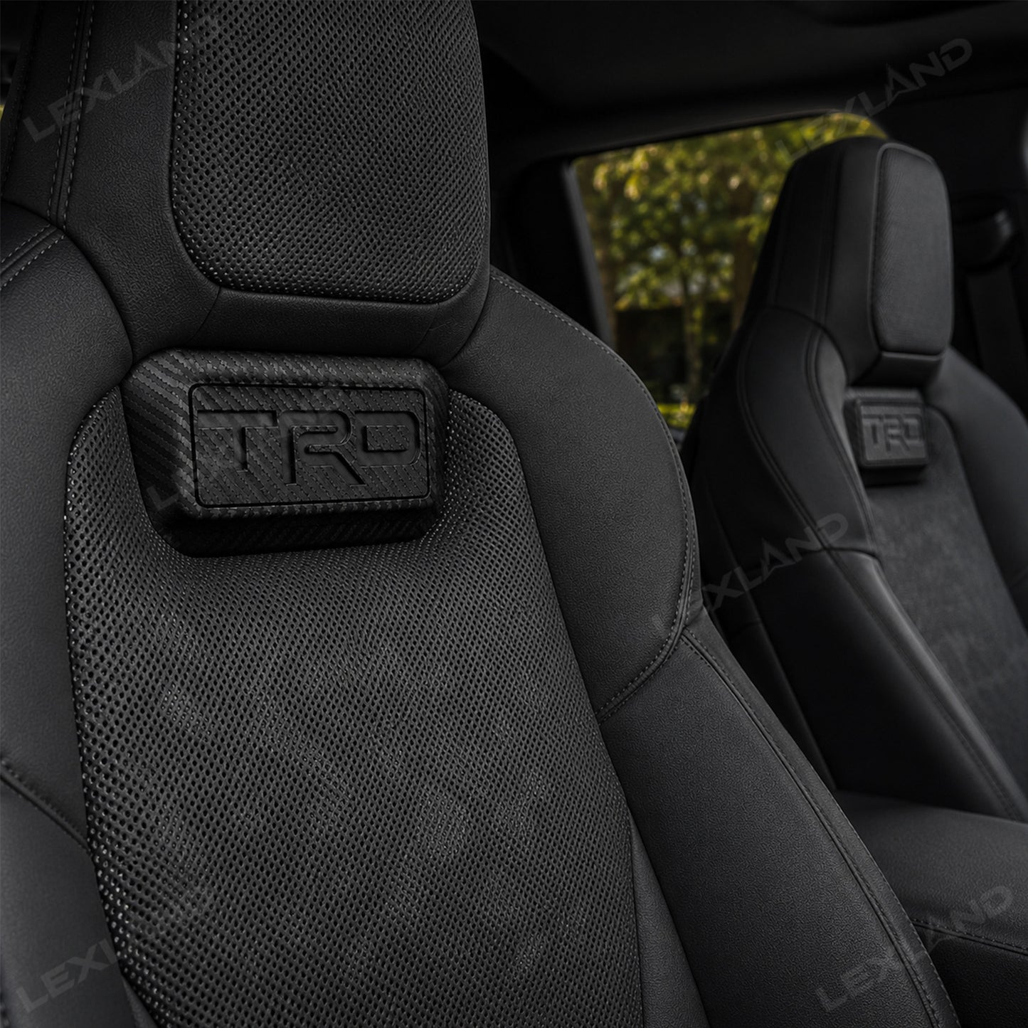 Tacoma/4Runner Seat Covers with Carbon Fiber-Style TRD Badge Embossed Nappa Camo Seat Protector for Toyota