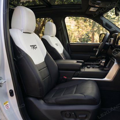 Tundra Seat Covers Black & White Two-tone Seat Protector with TRD Letter Style for Toyota