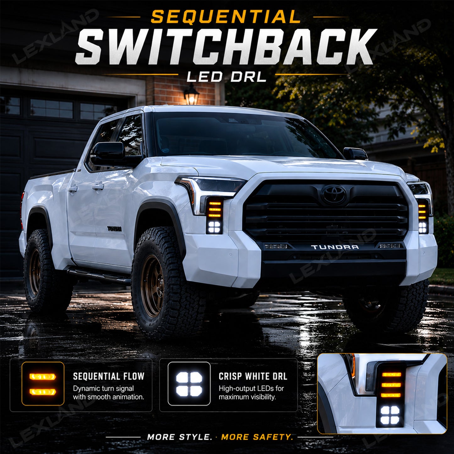 Tundra LED Daytime Running Lights Dual-Color DRL Sequential Turn Signal Lighting Upgrade for Toyota