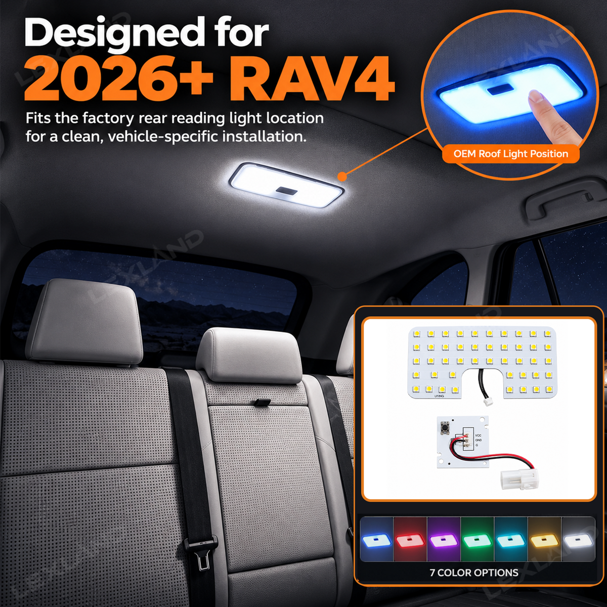 RAV4 LED Rear Dome Light Multi-color Overhead Interior Light of Toyota