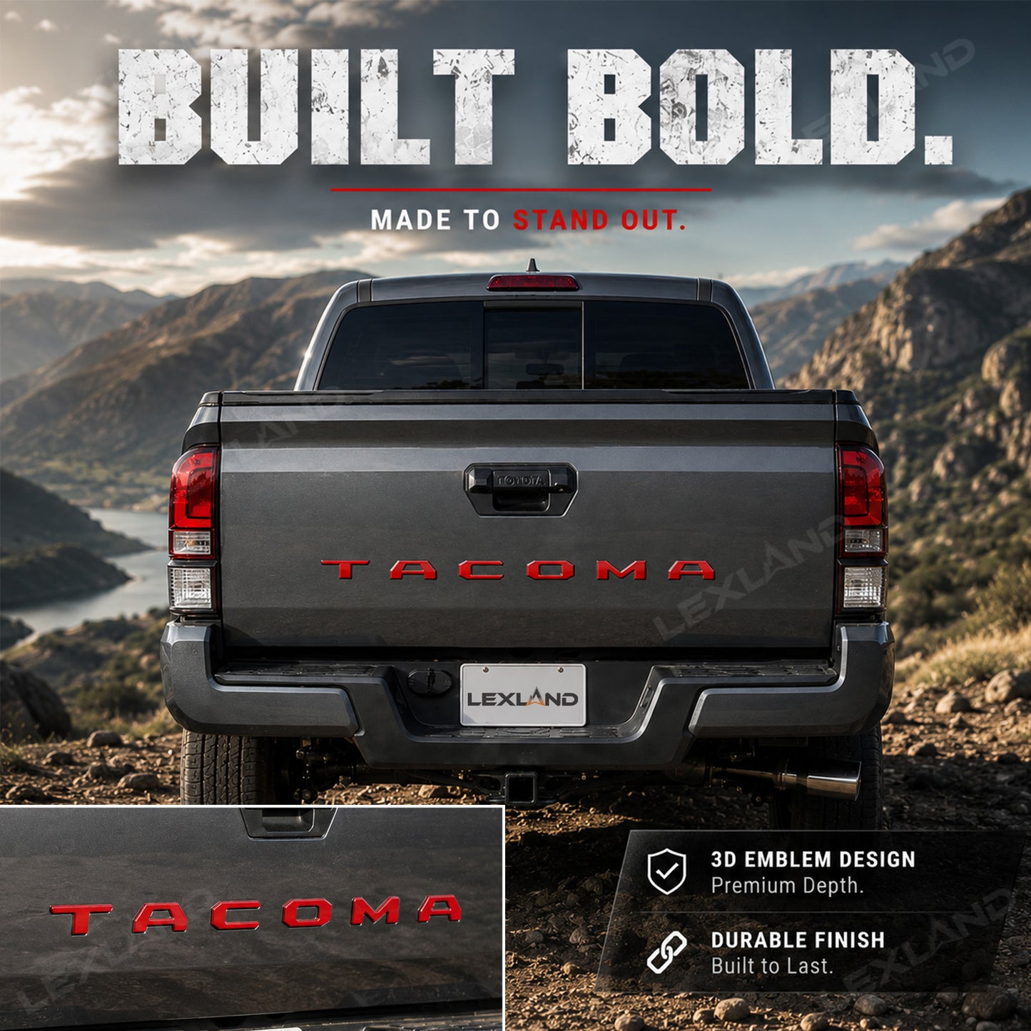 Tacoma Tailgate Letters ABS Tailgate Insert Matte Black/Carbon Fiber Texture Rear Emblem for Toyota