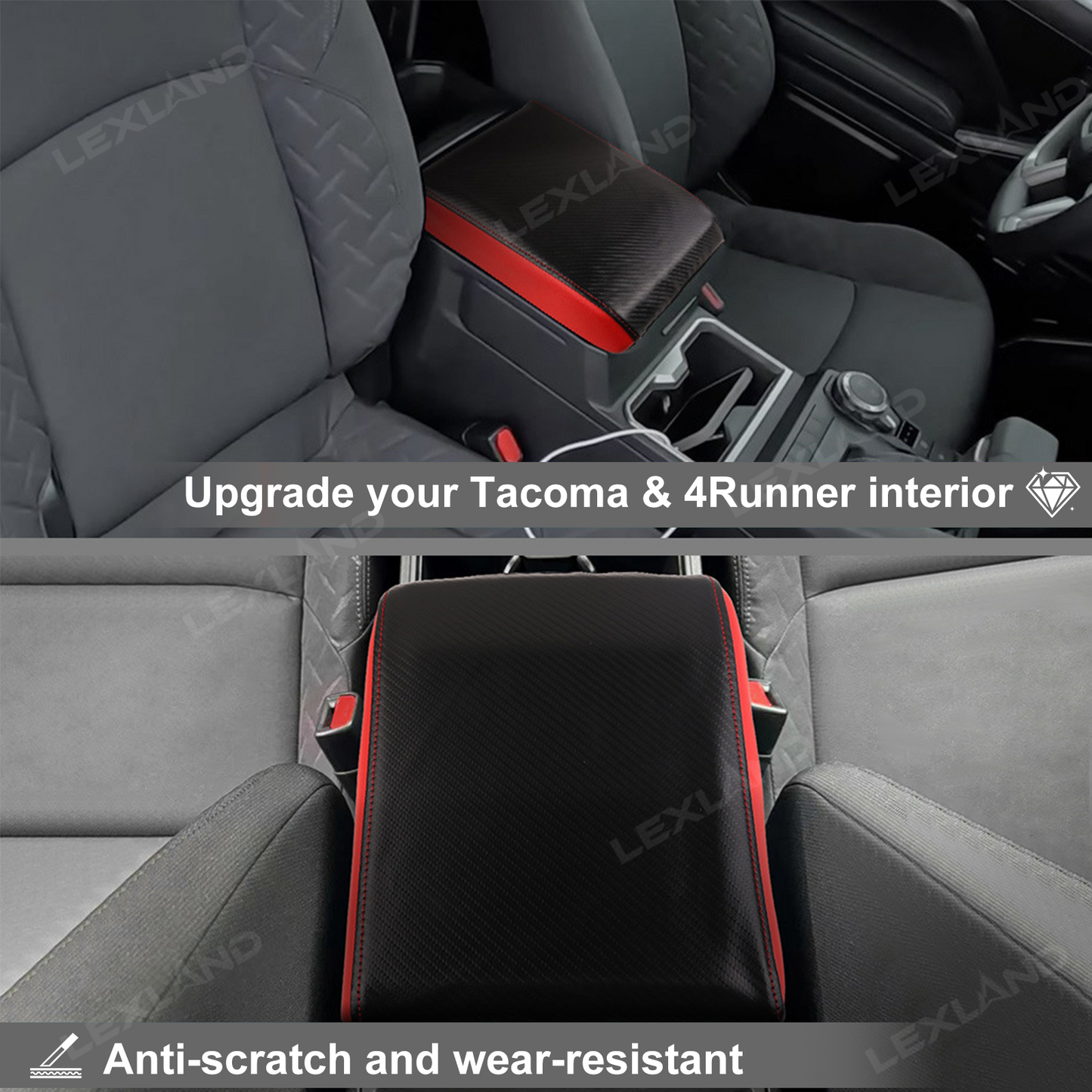 Tacoma /4Runner Center Console Cover Carbon Fiber Style Leather Armrest Box Cover Trim for Toyota