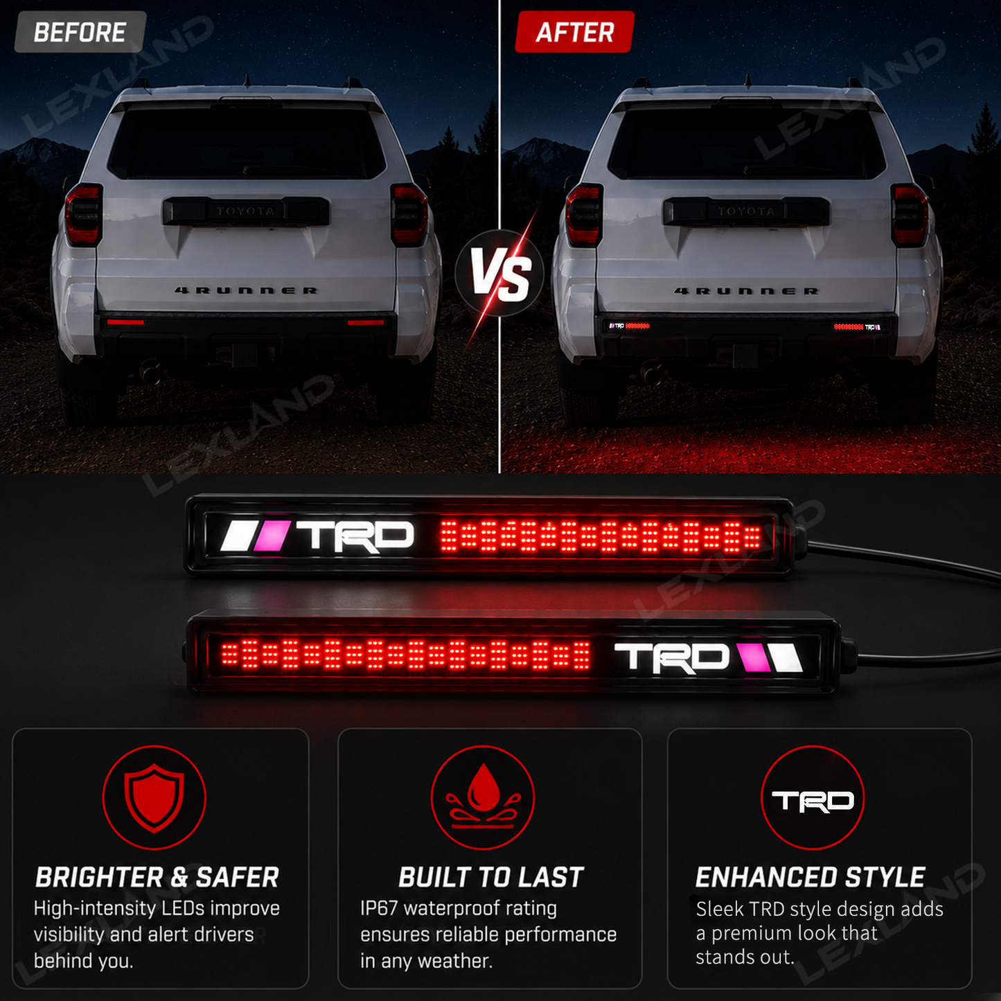 4Runner LED Rear Bumper Reflector Lights Rear Fog Lights No Drilling Installation