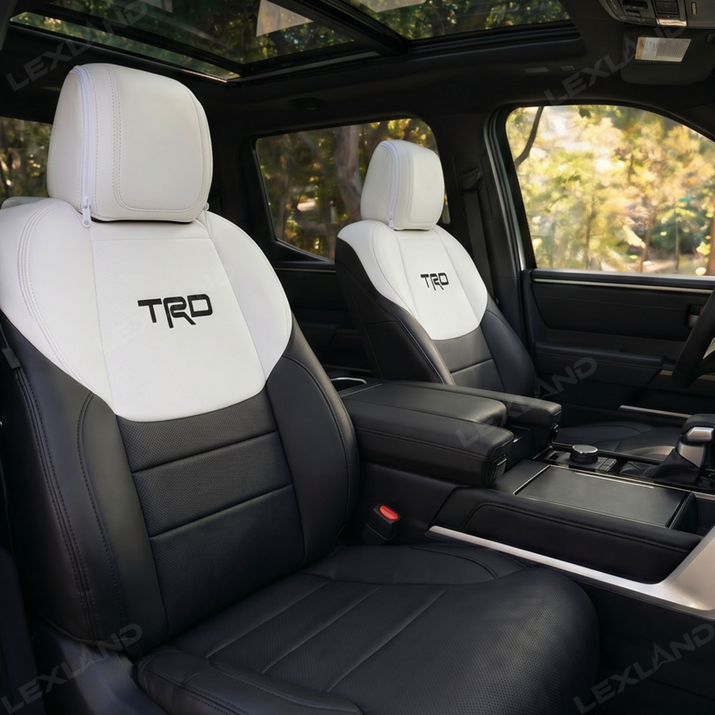 Tundra Seat Covers Black & White Two-tone Seat Protector with TRD Letter Style for Toyota