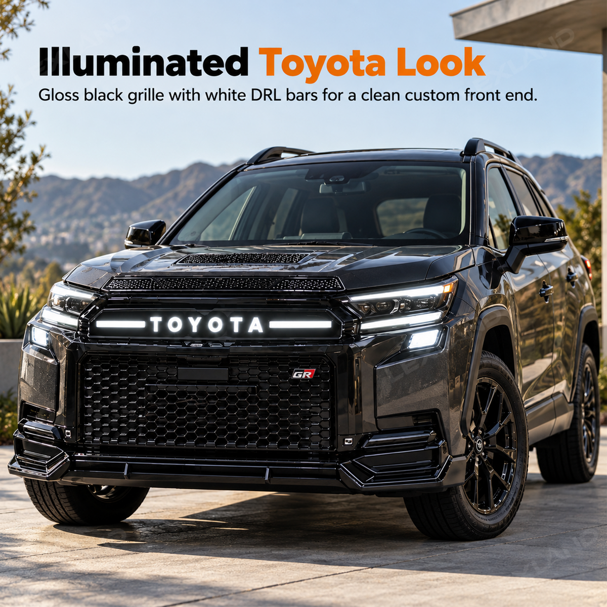 RAV4 Front Bumper Grille Light Bar Dual-Color Illuminated TOYOTA Style Front Grille with DRL