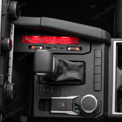 Tacoma/4Runner Center Console Charger Hub Multi-Port USB Docking Station with Retractable Cables & 110V AC Outlet Ambient Lighting