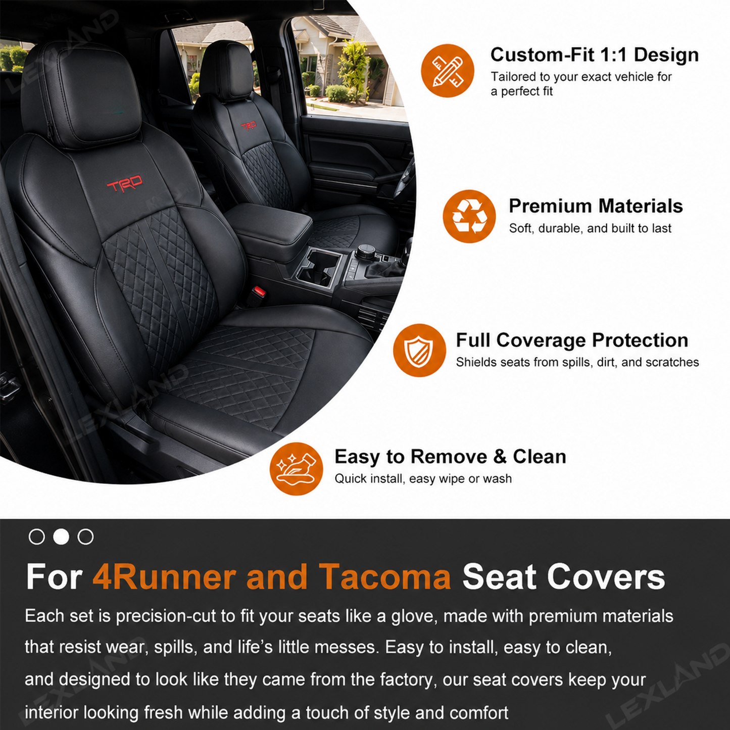 Tacoma/4Runner Seat Covers Diamond Pattern Seat Protectors TRD-Style Interior Protection for Toyota