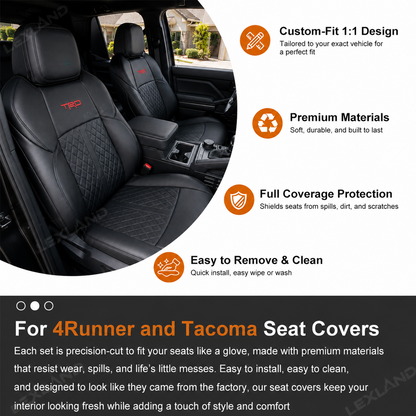 Tacoma/4Runner Seat Covers Diamond Pattern Seat Protectors TRD-Style Interior Protection for Toyota