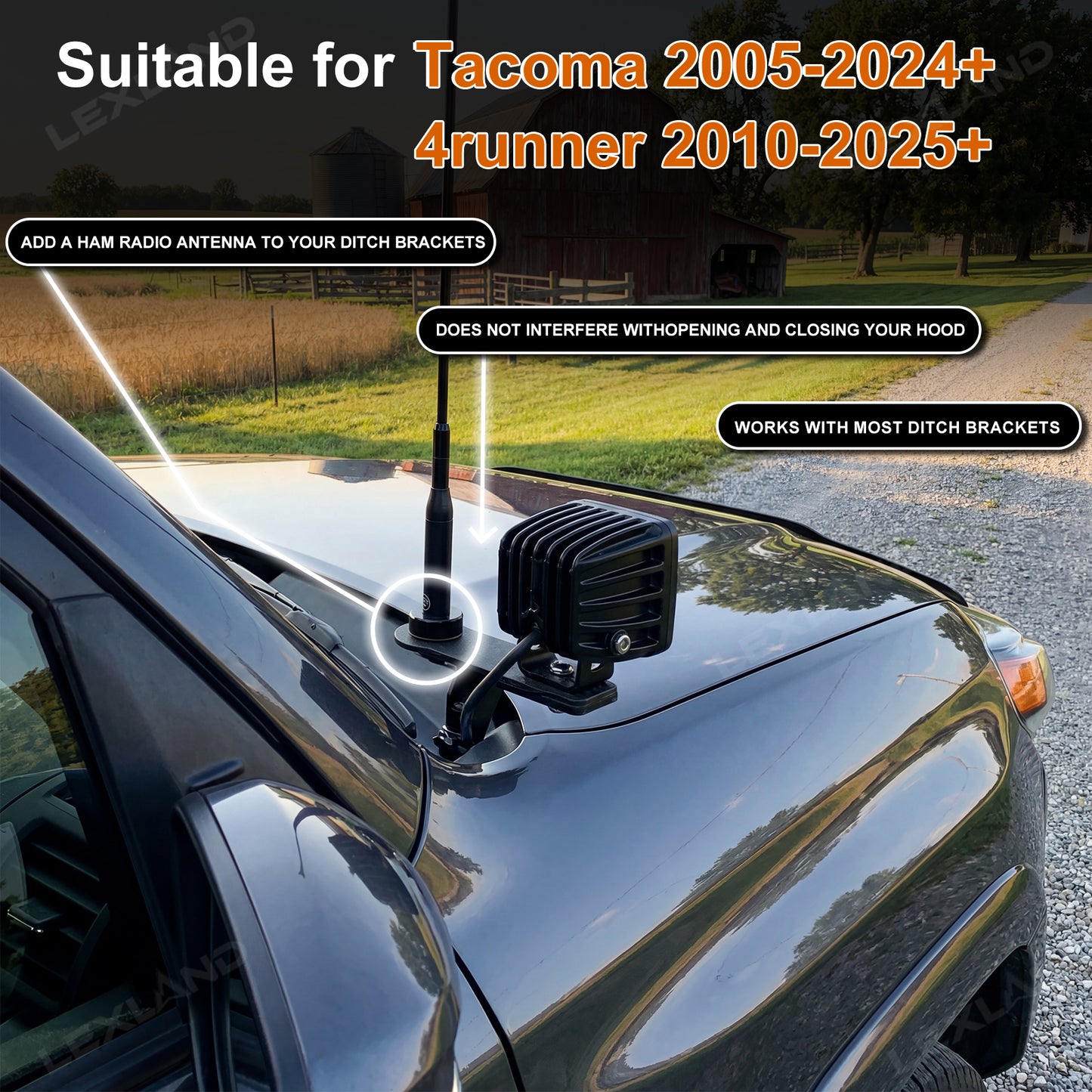 Tacoma/4Runner Ham Antenna Ditch Bracket Extension A-Pillar Antenna Mount Extension Bracket