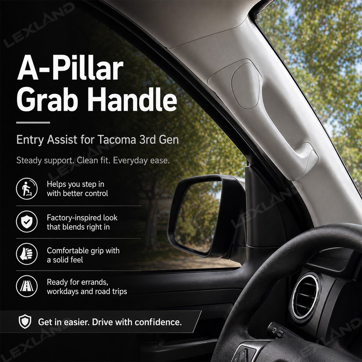 Tacoma 3rd Gen Driver Side A-Pillar Grab Handle Gray Entry Assist Handle for Truck Access & Support