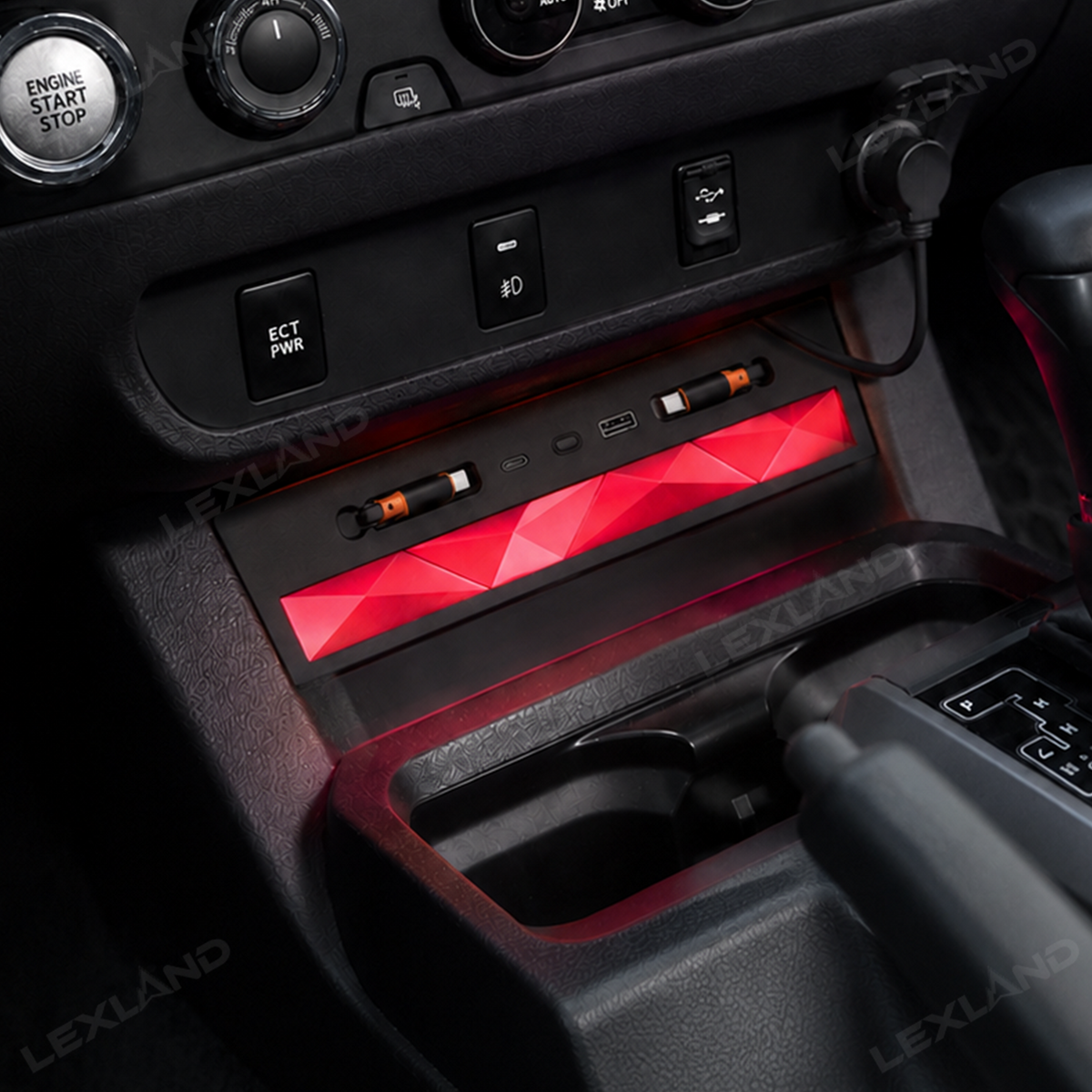 Tacoma Center Console USB Charging Hub Multi-Port Docking Station with Ambient Lighting & Retractable Cables