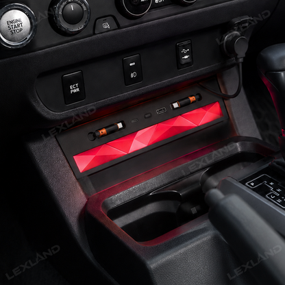 Tacoma Center Console USB Charging Hub Multi-Port Docking Station with Ambient Lighting & Retractable Cables