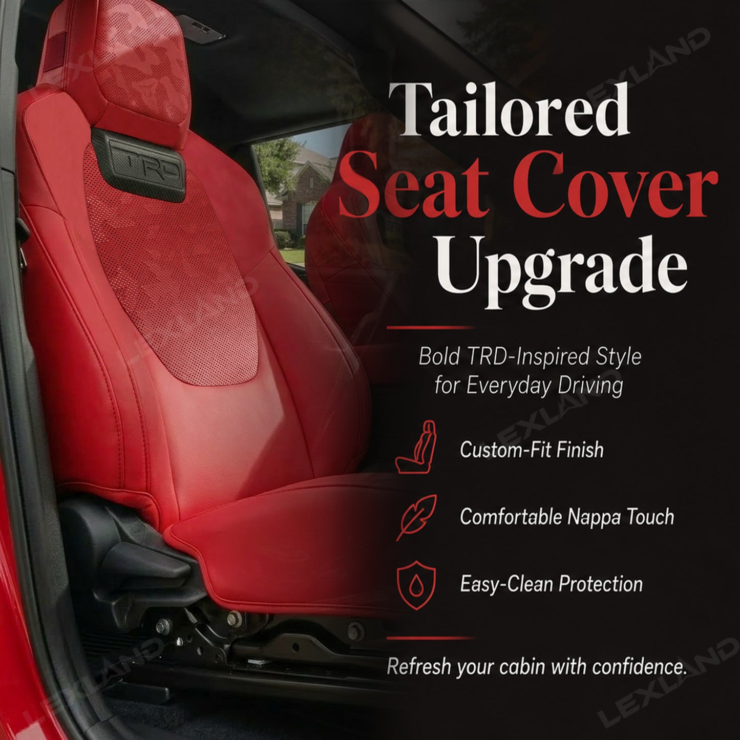 Tacoma/4Runner Seat Covers with Carbon Fiber-Style TRD Badge Embossed Nappa Camo Seat Protector for Toyota