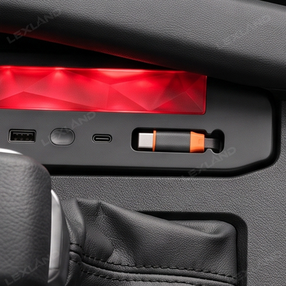 Tacoma/4Runner Center Console Charger Hub Multi-Port USB Docking Station with Retractable Cables & 110V AC Outlet Ambient Lighting