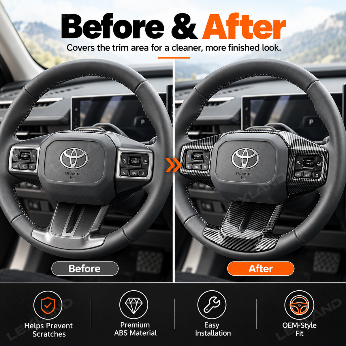 RAV4 Steering Wheel Cover ABS Carbon Fiber Style Interior Upgrade for Toyota