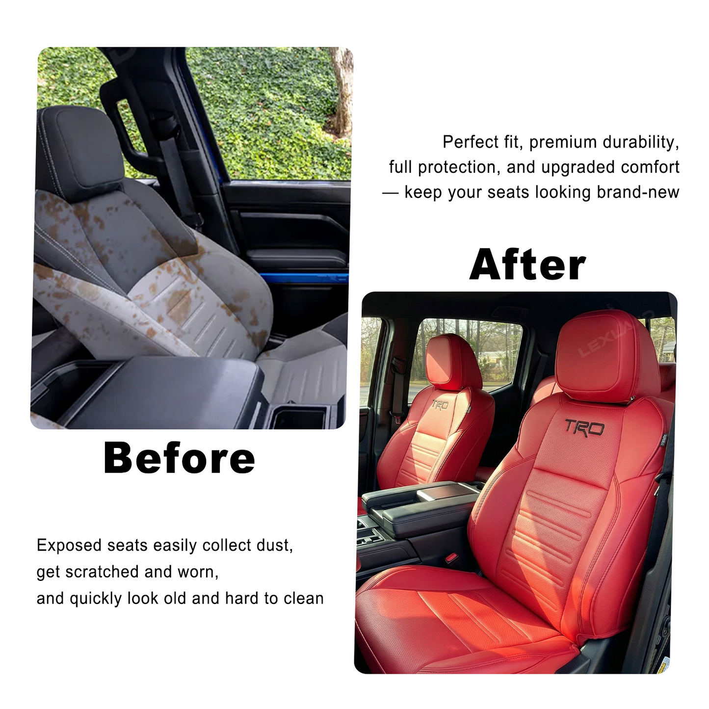 Tundra Seat Covers Embossed Seat Protectors with TRD Letter Style for Toyota