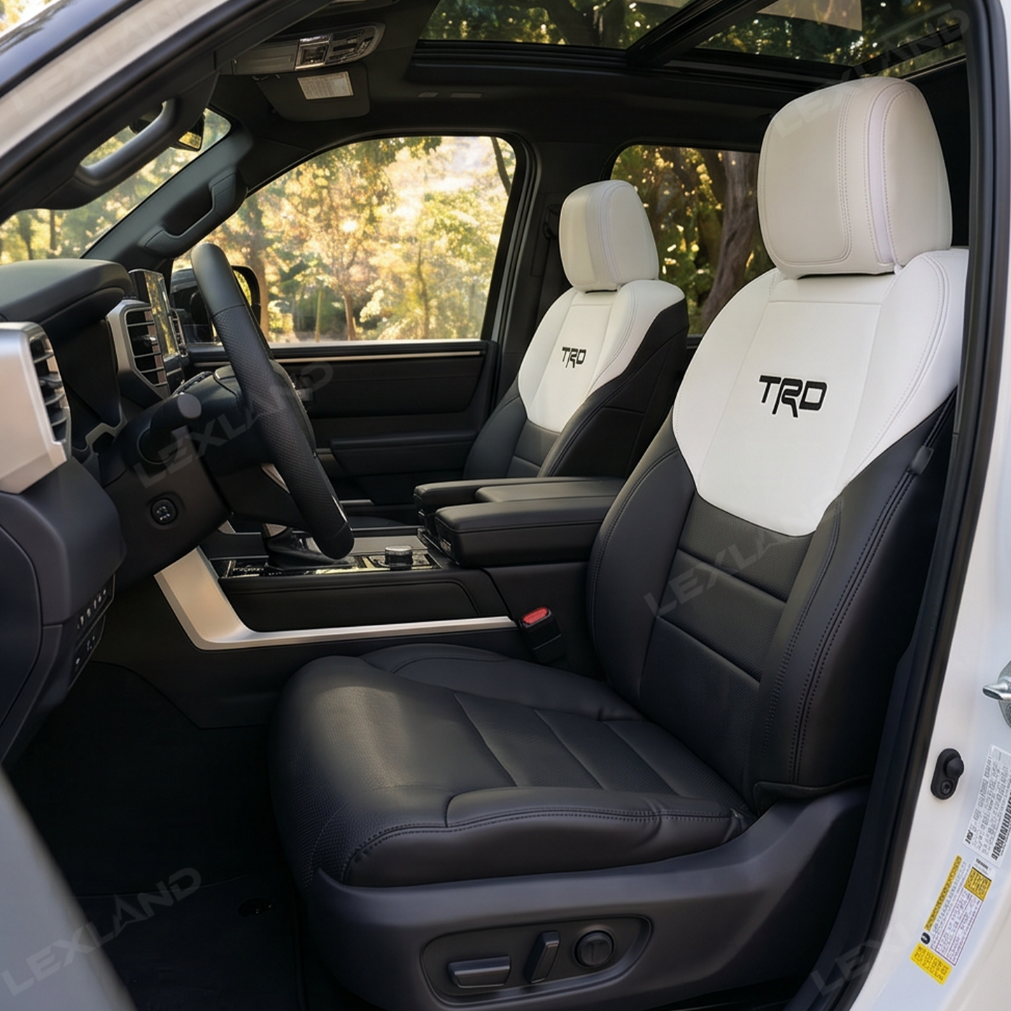 Tundra Seat Covers Black & White Two-tone Seat Protector with TRD Letter Style for Toyota