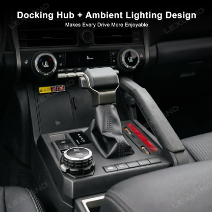 Tacoma/4Runner Center Console Charger Hub Multi-Port USB Docking Station with Retractable Cables & 110V AC Outlet Ambient Lighting