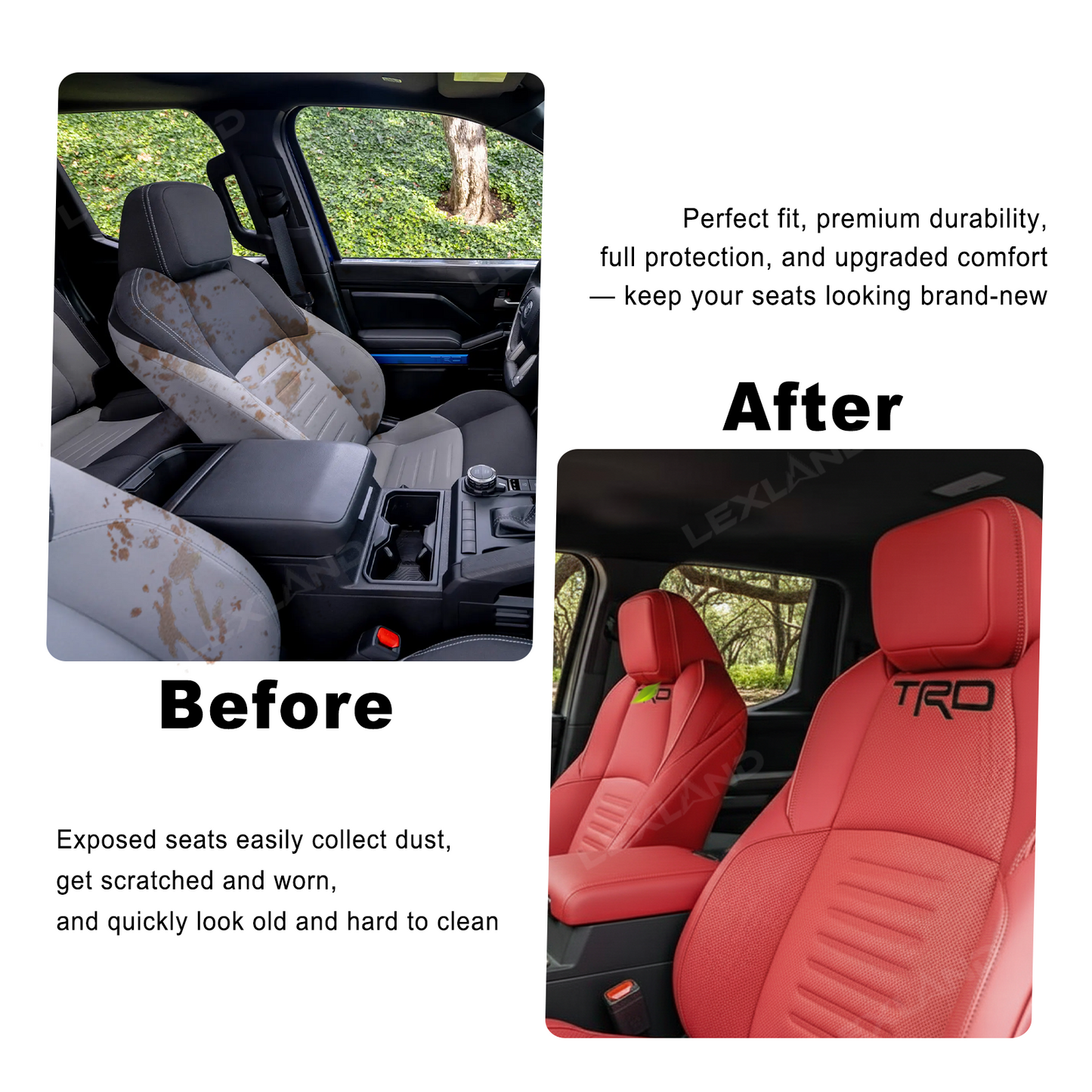 Tacoma /4Runner Seat Covers Full Coverage Embossed Seat Protector with TRD Letter Style for Toyota