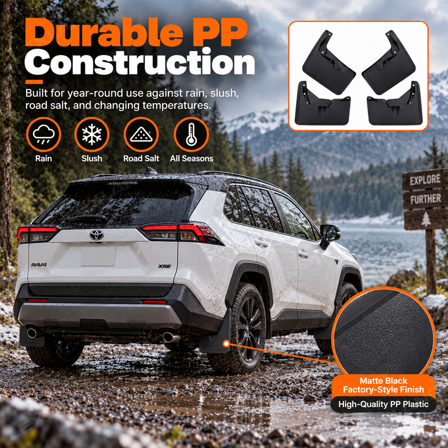 RAV4 Mud Flaps No-Drill Splash Guards Front & Rear Fender Mudguards 4PCS for Toyota