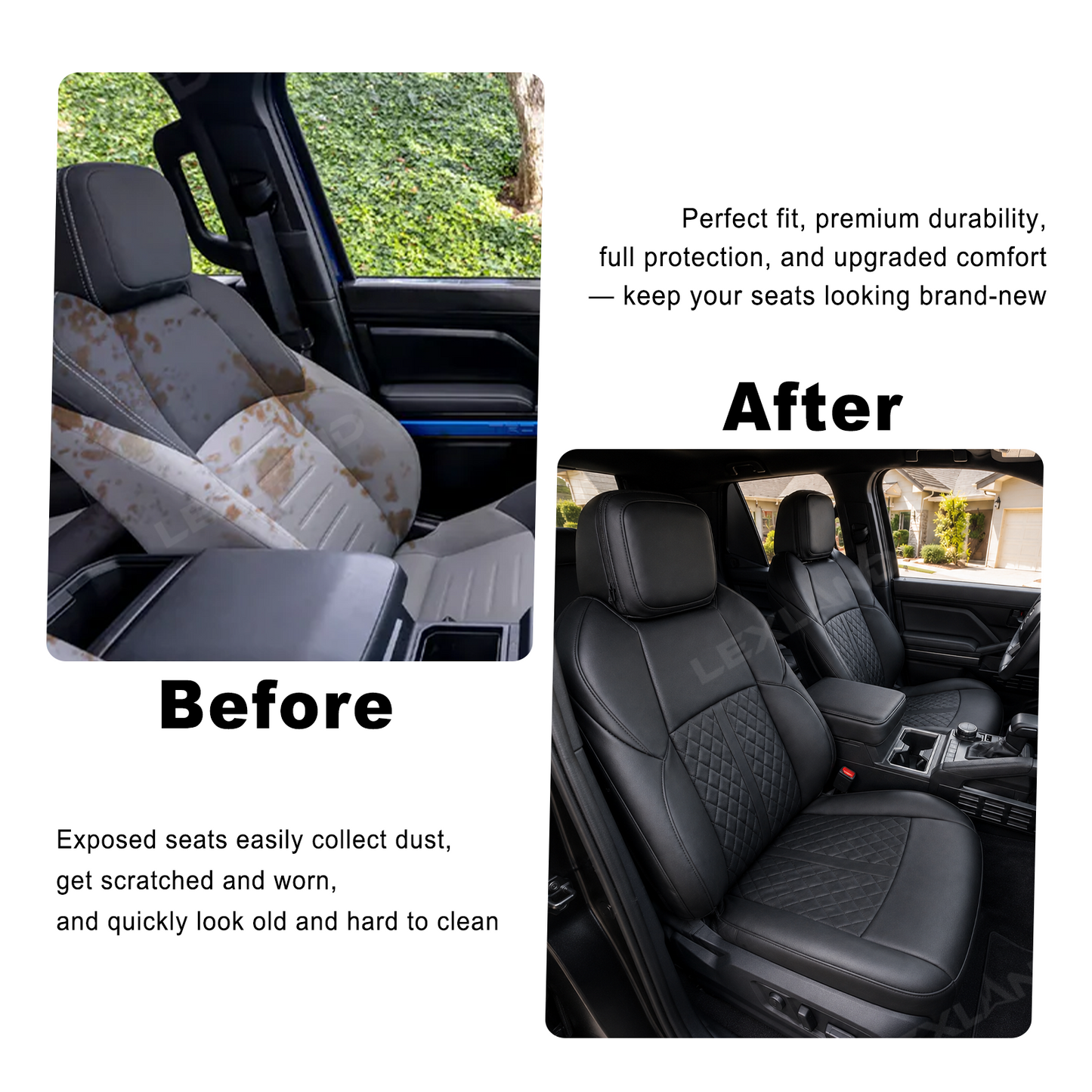 Tacoma/4Runner Diamond Design Seat Covers Premium Nappa Leather Interior Seat Protectors for Toyota