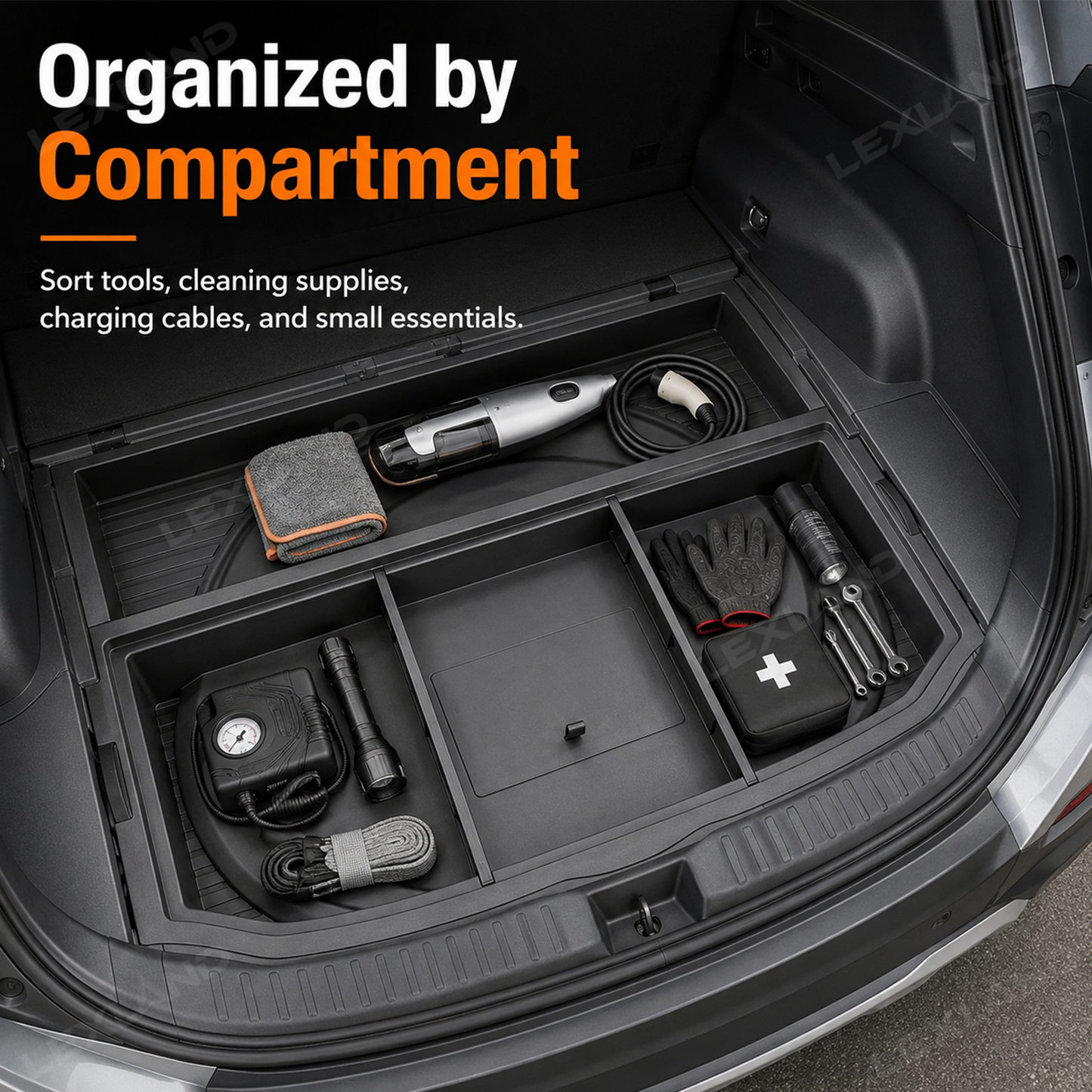 RAV4 Trunk Hidden Storage Box Rear Hatch Cargo Organizer Multi-Compartment Tray for Toyota