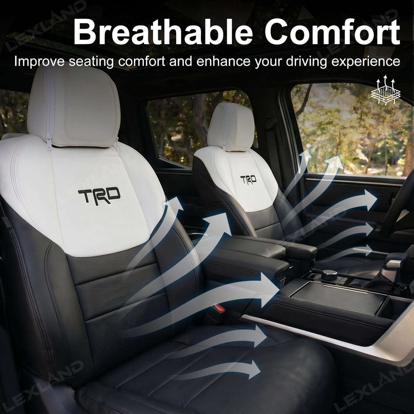 Tundra Seat Covers Black & White Two-tone Seat Protector with TRD Letter Style for Toyota