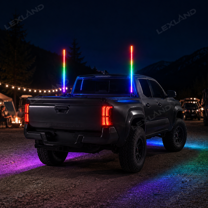 Tacoma LED Bed Whip Lights with Mounting Brackets 2FT RGB Truck Bed Mounted Whip Poles