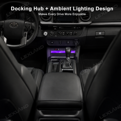 Tacoma Center Console USB Charging Hub Multi-Port Docking Station with Ambient Lighting & Retractable Cables