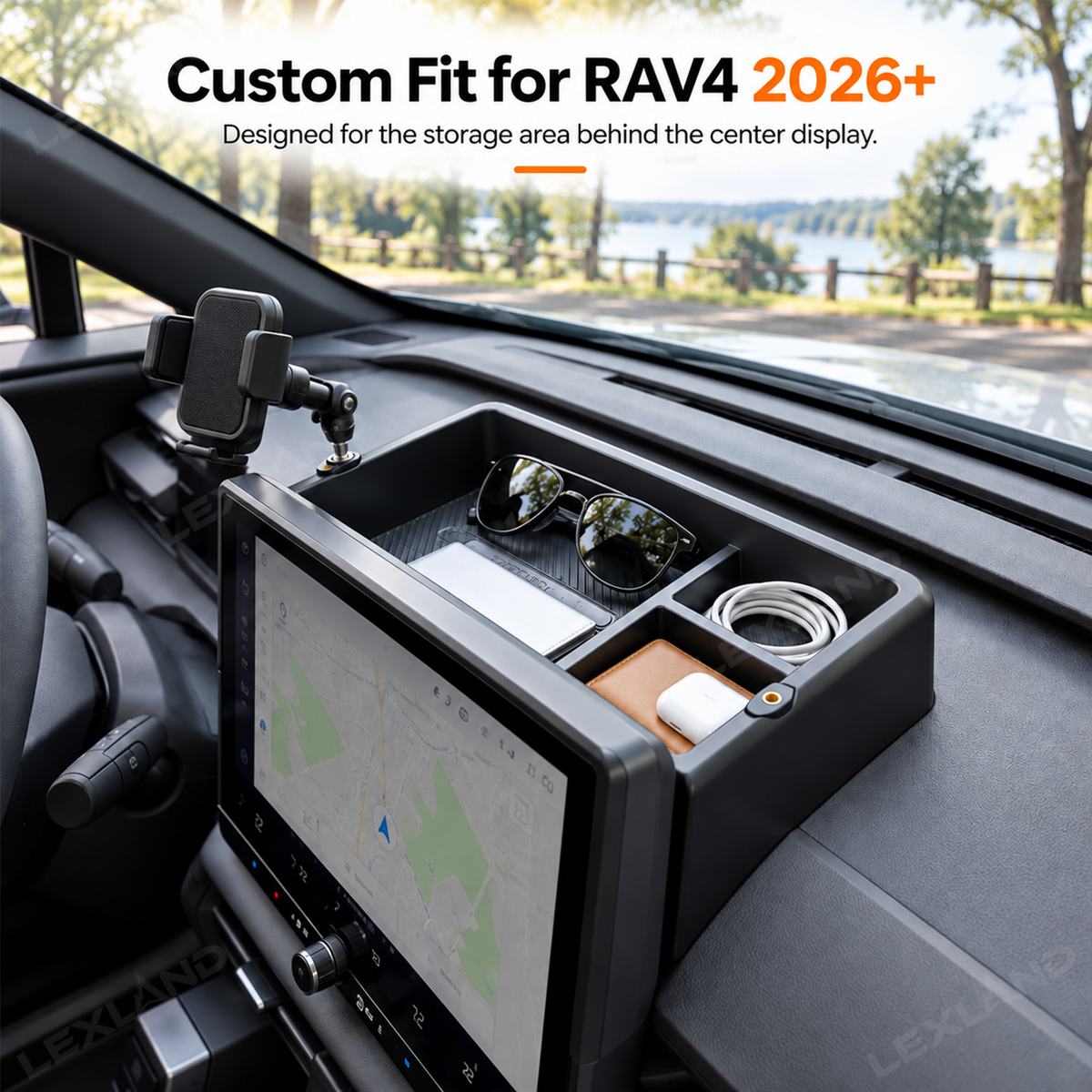 RAV4 Dashboard Storage Box Behind Screen Storage Tray Center Console Organizer for Toyota