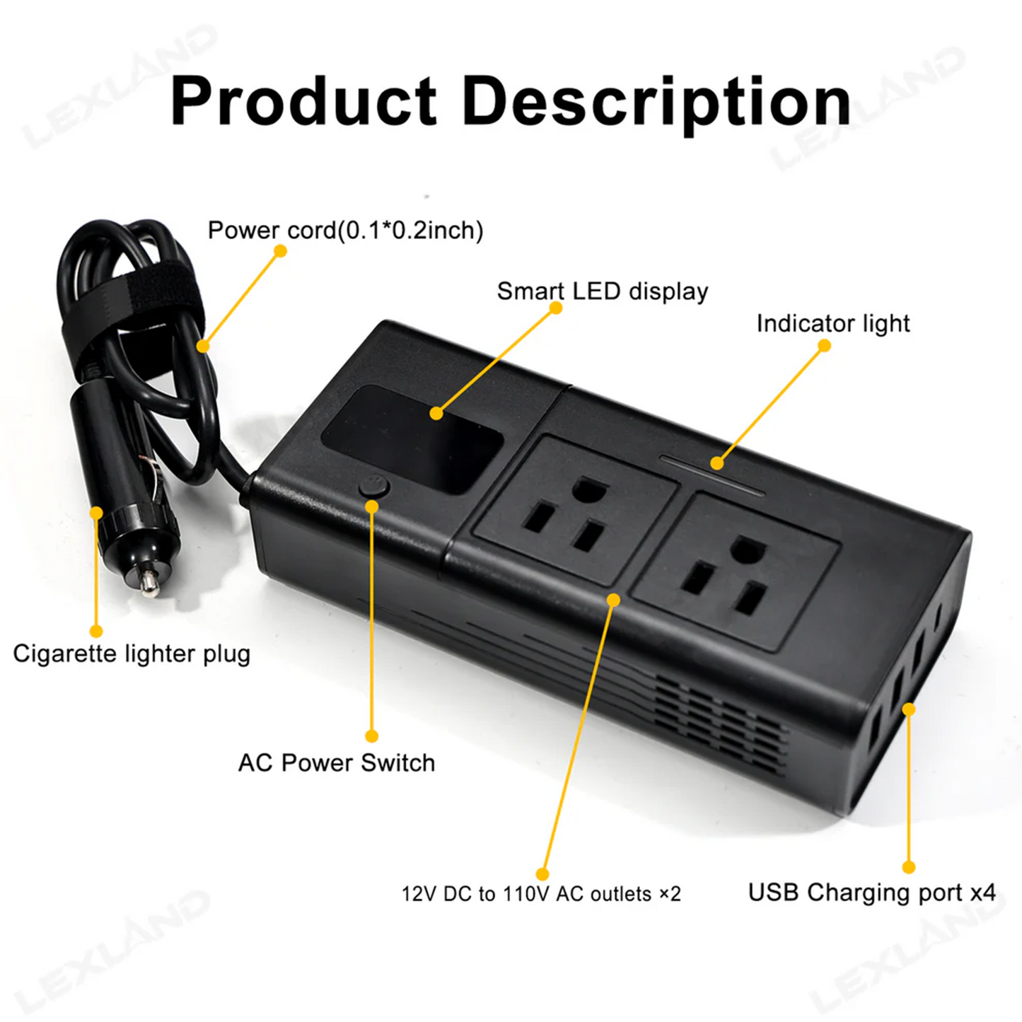 Tacoma 3rd Gen 200W Portable Power Inverter DC 12V to 110V AC Converter with LED Display & Cigarette Lighter Plug