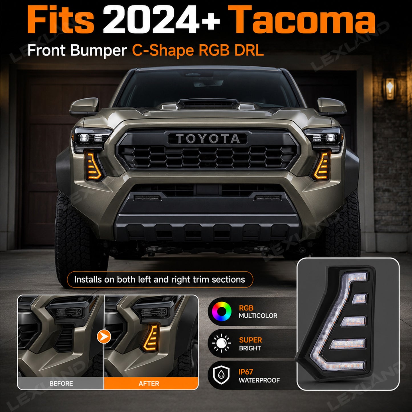 Tacoma RGB Daytime Running Lights LED Fang Lights with Sequential Turn Signals 2PCS for Toyota