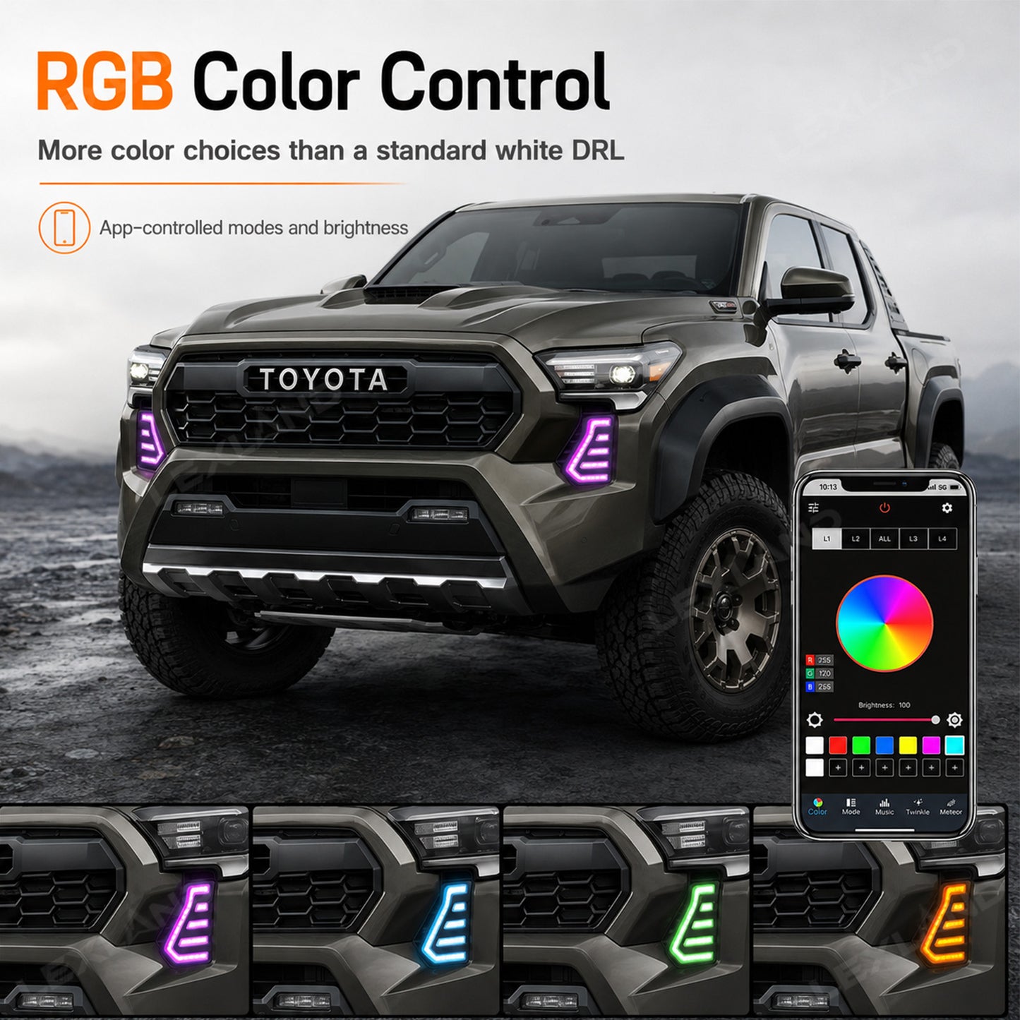 Tacoma RGB Daytime Running Lights LED Fang Lights with Sequential Turn Signals 2PCS for Toyota