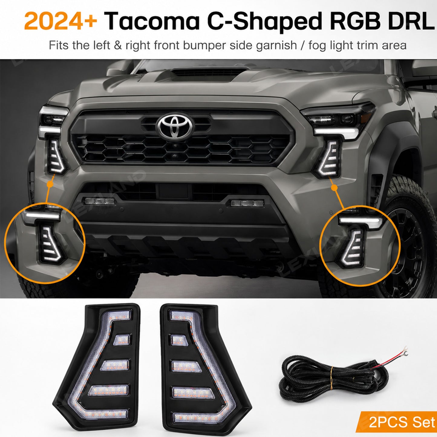 Tacoma RGB Daytime Running Lights LED Fang Lights with Sequential Turn Signals 2PCS for Toyota