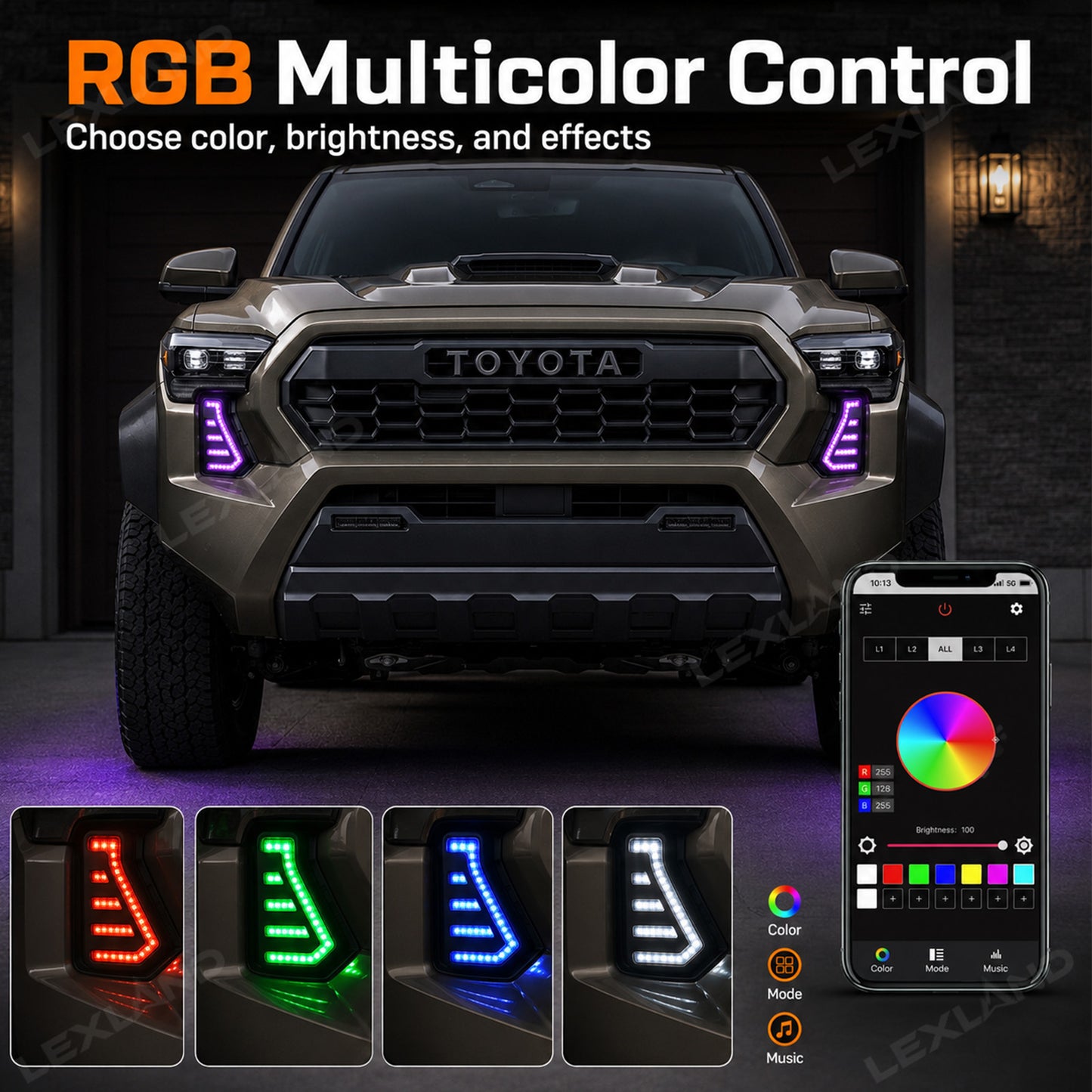 Tacoma RGB Daytime Running Lights LED Fang Lights with Sequential Turn Signals 2PCS for Toyota