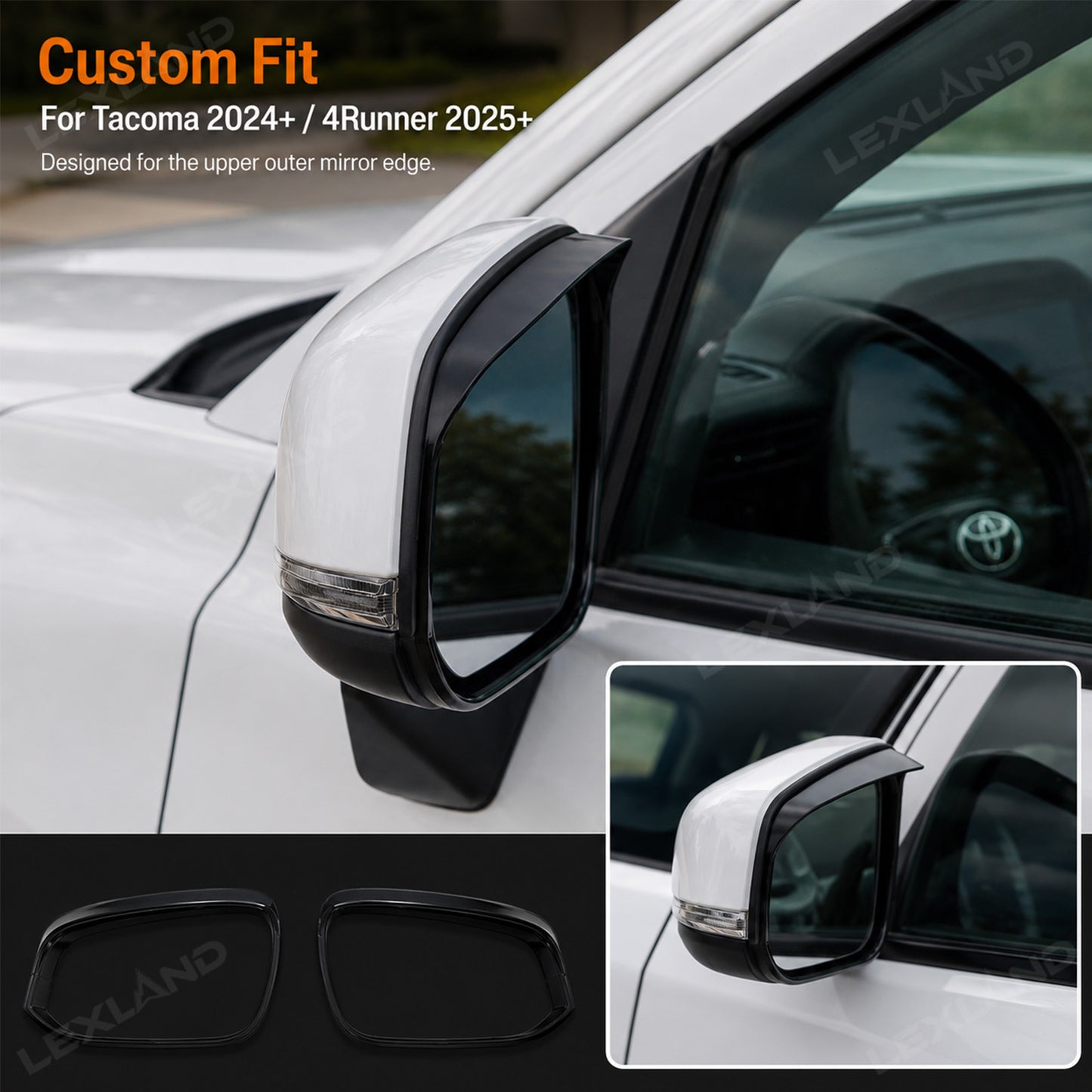 Tacoma/4Runner Side Mirror Rain Guards ABS Side Mirror Rain Deflector Cover Trim 2PCS for Toyota