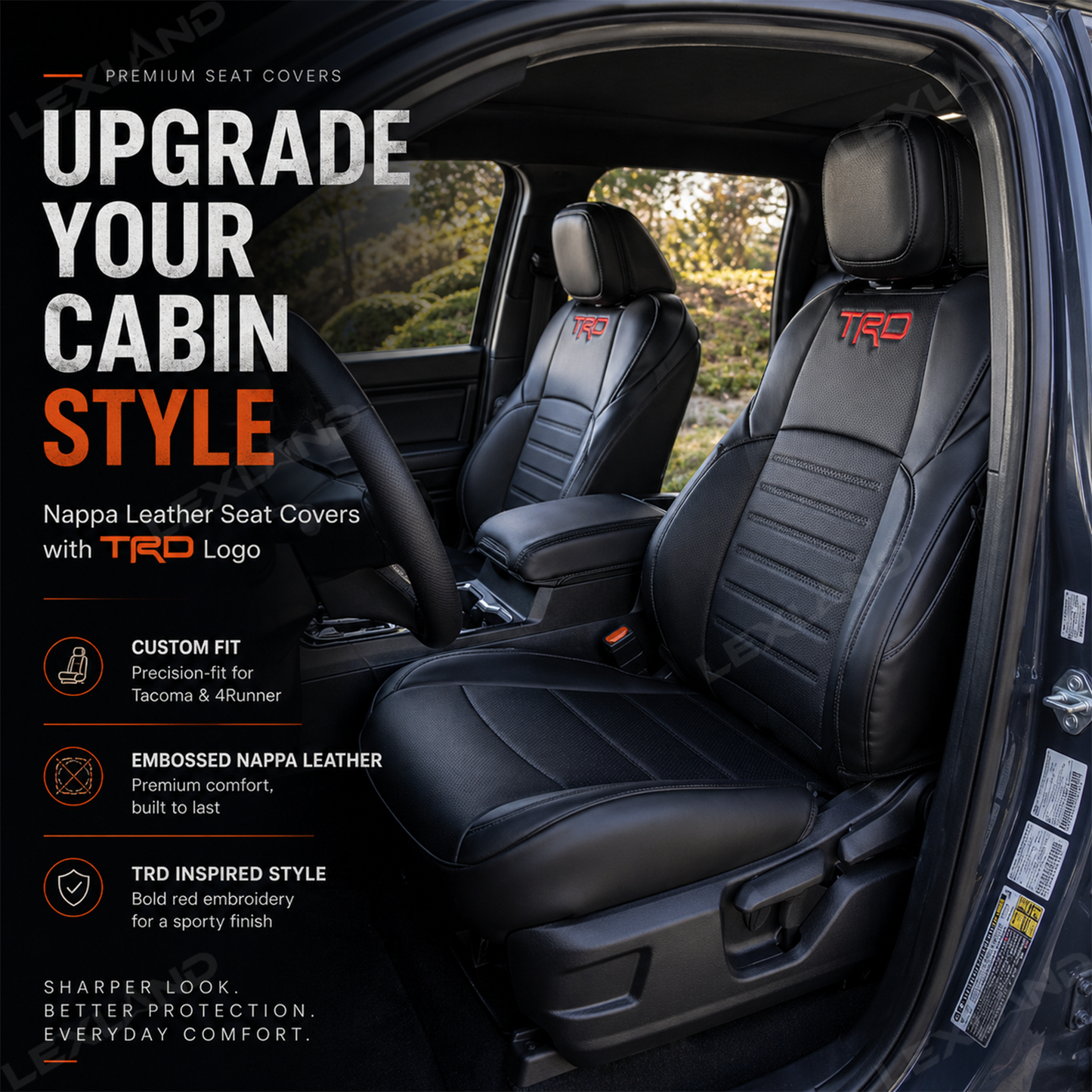 Tacoma /4Runner Seat Covers Full Coverage Embossed Seat Protector with TRD Letter Style for Toyota